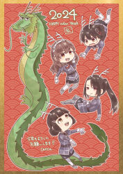  2024 4girls absurdly_long_hair absurdres ashigara_(kancolle) ashigara_kai_ni_(kancolle) black_hair braid braided_bun breasts brown_eyes brown_hair casca_(casca_bask) chinese_zodiac dragon gloves haguro_(kancolle) haguro_kai_ni_(kancolle) hair_bun hair_ornament hairband hairclip highres jacket juliet_sleeves kantai_collection long_hair long_sleeves military military_uniform mini_person minigirl multicolored_neckerchief multiple_girls myoukou_(kancolle) myoukou_kai_ni_(kancolle) nachi_(kancolle) nachi_kai_ni_(kancolle) neckerchief pantyhose pencil_skirt puffy_sleeves purple_jacket short_hair side_ponytail single_hair_bun skirt smile very_long_hair wavy_hair white_gloves white_pantyhose year_of_the_dragon 