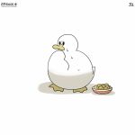  bird bowl corn diva_(hyxpk) duck english_commentary highres no_humans numbered original page_number simple_background sweat white_background worried 