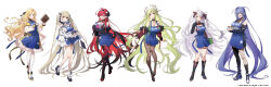  6+girls apron azur_lane blonde_hair blue_apron blue_eyes blue_hair formidable_(azur_lane) full_body green_hair hakasesuicchi highres hindenburg_(azur_lane) multiple_girls napoli_(azur_lane) new_jersey_(azur_lane) off_shoulder official_alternate_costume official_art prinz_eugen_(azur_lane) promotional_art red_hair simple_background vanguard_(azur_lane) white_background white_hair 