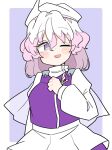  1girl hair_between_eyes ini_(inunabe00) letty_whiterock light_purple_hair long_sleeves one_eye_closed open_mouth purple_vest shirt short_hair smile solo touhou upper_body vest violet_eyes white_shirt 