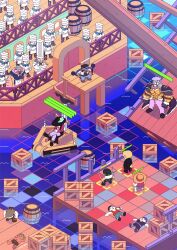  6+boys armor bandana barrel black_hair blonde_hair boat braided_mustache commentary crossed_legs don_krieg dracule_mihawk facial_hair gin_(one_piece) green_hair highres holding holding_sword holding_weapon lv5plant monkey_d._luffy multiple_boys mustache ocean one_piece patty_(one_piece) purple_hair red-leg_zeff roronoa_zoro sanji_(one_piece) short_hair suit sword watercraft weapon 