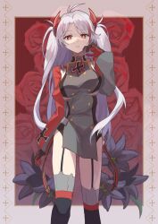  1girl azur_lane long_hair prinz_eugen_(azur_lane) streaked_hair thigh-highs white_hair zettai_ryouiki 