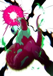  1boy alien aura colored_skin cooler_(dragon_ball) dragon_ball dragon_ball_z highres powering_up purple_skin purple_tail red_eyes simple_background solo stktik09060906 white_background white_skin 