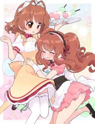  absurdres antenna_hair apron asahina_mikuru brown_eyes brown_hair clannad crying dango dango_daikazoku food furukawa_nagisa highres kyoto_animation maid maid_apron maid_headdress non-web_source suzumiya_haruhi_no_yuuutsu wagashi 