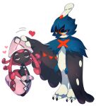  alternate_color beak blush_stickers closed_eyes closed_mouth decidueye half-closed_eyes headpat heart no_humans own_hands_together pokemon pokemon_(creature) shiny_pokemon simple_background talons tapu_lele white_background yasaikakiage 