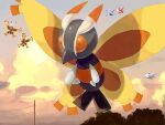  bug clouds commentary_request day flying highres latias latios mothim no_humans outdoors pokemon pokemon_(creature) power_lines sky togekiss utility_pole zai_(3333333333353pk) 