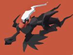  blue_eyes bright_pupils commentary_request darkrai full_body highres looking_at_viewer orange_background outstretched_arm pokemon pokemon_(creature) simple_background sketch white_pupils zai_(3333333333353pk) 