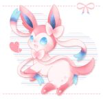  blue_eyes full_body heart lying no_humans on_side open_mouth pawpads pokemon pokemon_(creature) ribbon solo striped sylveon tail ten&#039;on_(amane09) 