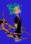  1other androgynous artist_name belt black_necktie black_shorts black_vest blue_eyes blue_hair blush from_side green_hair highres houseki_no_kuni looking_away menma_(enaic31) multicolored_hair necktie open_clothes open_vest phosphophyllite puffy_short_sleeves puffy_sleeves purple_background shirt short_hair short_shorts short_sleeves shorts simple_background sparkle standing teeth two-tone_hair vest white_belt white_shirt 