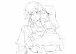  1boy 1girl aged_down greyscale hand_on_another&#039;s_face ji_yuyun kiss kissing_cheek link looking_to_the_side monochrome pointy_ears princess_zelda simple_background sketch the_legend_of_zelda the_legend_of_zelda:_breath_of_the_wild white_background 