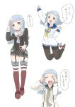  1girl absurdres amatsukaze_(kancolle) amatsukaze_(kancolle)_(cosplay) anchor_ornament black_pantyhose black_sailor_collar blue_sailor_collar blunt_bangs brown_dress commentary_request cosplay crying dress full_body garter_straps grey_eyes grey_hair grey_neckerchief hatsukaze_(kancolle) highres hime_cut kantai_collection lifebuoy_ornament long_hair looking_at_viewer multiple_views neckerchief pantyhose red_thighhighs rudder_footwear sailor_collar sailor_dress short_dress sidelocks simple_background standing thigh-highs thighband_pantyhose tokitsukaze_(kancolle) tokitsukaze_(kancolle)_(cosplay) toplow translation_request upper_body white_background white_dress white_sailor_collar yellow_neckerchief yukikaze_(kancolle) yukikaze_(kancolle)_(cosplay) yukikaze_kai_ni_(kancolle) yukikaze_kai_ni_(kancolle)_(cosplay) 