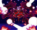  1girl blue_eyes fireball kenpfar laser lowres multiple_wings pixel_art shinki silver_hair touhou touhou_(pc-98) wings 