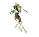  1girl armor belt boots breastplate breasts dress fire_emblem fire_emblem:_the_sacred_stones fire_emblem_heroes gloves green_eyes green_hair headband high_heel_boots high_heels long_hair medium_breasts non-web_source official_art orange_headband pantyhose pencil_dress raise_sword sheath sheathed solo swinging sword syrene_(fire_emblem) thigh_boots v-shaped_eyebrows weapon white_background white_footwear white_gloves 