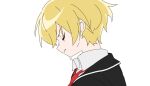  1boy black_jacket blonde_hair closed_eyes collared_shirt commentary jacket limbus_company male_focus name_(oiuio) necktie profile project_moon shirt short_hair simple_background sinclair_(limbus_company) tears white_background white_shirt 