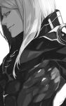  1boy armor armored_dress blonde_hair fate/grand_order fate_(series) greyscale long_hair looking_to_the_side monochrome sei_8220 smile tezcatlipoca_(fate) tezcatlipoca_(second_ascension)_(fate) 