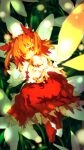  1girl dress fairy fairy_wings flower highres long_sleeves looking_at_viewer red_dress red_eyes red_footwear redhead solo sunny_milk tobenai_todo touhou two_side_up wings 