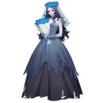  artist_request bare_shoulders blue_dress blue_eyes blue_flower blue_gloves blue_lips blue_nails blue_ribbon bouquet breasts bridal_gauntlets bridal_veil bride closed_mouth corpse_bride_(girls&#039;_frontline) dress expressionless flower flower_request girls_frontline gloves grey_hair halloween halloween_costume head_wreath holding holding_bouquet layered_dress long_dress long_hair looking_at_viewer medium_breasts nail_polish official_art own_hands_clasped own_hands_together pale_skin parted_bangs ribbon simple_background torn_clothes torn_dress torn_gloves torn_veil transparent_background veil very_long_hair zombie 