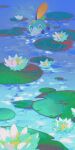  absurdres blue_eyes bright_pupils closed_mouth commentary_request flower highres in_water lily_pad looking_at_viewer no_humans outdoors partially_submerged pokemon pokemon_(creature) sobble solo water water_lily_flower wet white_flower white_pupils wulie_errr 