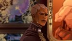  +_+ 1boy absurdres blurry close-up dark-skinned_male dark_skin depth_of_field enrico_pucci highres jojo_no_kimyou_na_bouken looking_at_viewer mrg_dm one_eye_closed solo stone_ocean the_young_pope white_hair 