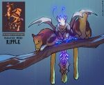  absurdres animal artist_name borrowed_character branch character_name glowing glowing_eyes highres neytirix no_humans original rain sitting wings 