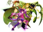  3girls cape cindy_magus dagger dual_wielding final_fantasy final_fantasy_dimensions_ii full_body hair_ornament holding holding_weapon knife magus_sisters mindy_magus multiple_girls polearm sandy_magus scythe siblings sisters spear standing weapon 