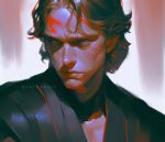  1boy anakin_skywalker black_cloak blue_eyes brown_hair cloak expressionless lips looking_to_the_side male_focus nose portrait saturn03658 short_hair solo star_wars star_wars:_revenge_of_the_sith twitter_username upper_body 