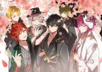  2you 6+boys a_(dear_vocalist) absurdres bishounen black_hair blonde_hair cherry_blossoms dear_vocalist facing_to_the_side fox_mask green_hair grey_eyes grey_hair hat highres hryc2344 japanese_clothes joshua_(dear_vocalist) judah_(dear_vocalist) kimono long_sleeves looking_at_viewer male_focus mask mask_on_head momochi_(dear_vocalist) multiple_boys one_eye_closed pink_hair re-o-do redhead short_hair violet_eyes yellow_eyes yukata 