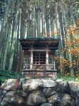  architecture bamboo east_asian_architecture highres japan nature original outdoors plant rajawat rock shrine stone_wall tree wall 