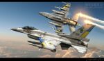  aircraft airplane blue_sky canopy_(aircraft) clouds f-16_fighting_falcon fighter_jet flare highres jet letterboxed military military_vehicle no_humans original russo-ukrainian_war sketch sky ukraine zephyr164 