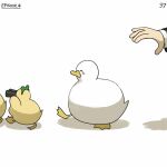  1girl ^_^ binoculars bird closed_eyes diva_(hyxpk) duck duckling english_text frog_headband highres numbered nun original outstretched_arm simple_background tearing_up walking white_background 