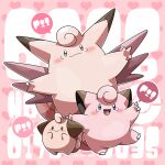  :d blue_eyes blush claws clefable clefairy cleffa closed_mouth commentary_request evolutionary_line fang grey_eyes kumano_sakunosuke no_humans open_mouth pokemon pokemon_(creature) smile speech_bubble tongue watermark 