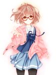  cardigan derivative_work glasses kuriyama_mirai kyoukai_no_kanata maki65 pantyhose pink_cardigan school_uniform short_hair 