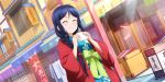 blue_hair blush closed_eyes long_hair love_live!_school_idol_festival_all_stars matsuura_kanan smile yukata