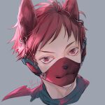  1boy animal_ears ear_piercing grey_background looking_at_viewer male_focus mask mouth_mask nemumi_no_sora original piercing portrait red_eyes redhead short_hair simple_background solo 