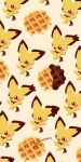  :p bright_pupils chocolate food highres no_humans one_eye_closed open_mouth pichu pokemon satsumapotato signature simple_background smile spiky-eared_pichu tongue tongue_out waffle white_pupils 