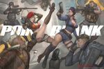  3girls 4boys assault_rifle beret boots breasts explosive goggles grenade gun handgun hat highres holding holding_gun holding_weapon looking_at_another looking_at_viewer multiple_boys multiple_girls namgwon_lee official_art point_blank_(game) pointing_gun rifle shorts sniper_rifle undercut weapon 