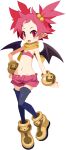  1girl bandeau black_thighhighs blush_stickers bracelet demon_girl demon_wings disgaea disgaea_rpg earrings fang flat_chest full_body hair_bobbles hair_ornament hanako_(disgaea) highres jewelry navel non-web_source official_art open_fly open_mouth photoshop_(medium) pink_hair pink_shorts pointy_ears red_eyes scarf short_hair shorts slit_pupils solo stud_earrings thigh-highs transparent_background wings yellow_scarf 