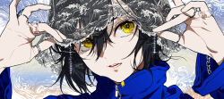 1girl black_hair high_collar highres kazari_tayu long_sleeves open_mouth original pixiv solo veil zipper 