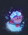  black_background blush_stickers crown crystal full_body highres kirby kirby_(series) miclot no_humans pink_skirt red_footwear simple_background skirt snow snowflakes snowing 