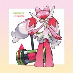  character_name diviously dress english_commentary full_body fusion gardevoir green_eyes hammer highres long_hair looking_at_viewer pokemon pokemon_(creature) short_dress solo standing tinkaton tongue tongue_out very_long_hair 