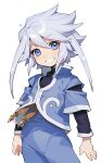  1boy blue_eyes genis_sage grey_hair grin highres long_sleeves looking_at_viewer male_child male_focus short_hair_with_long_locks smile tales_of_(series) tales_of_symphonia yadayada 