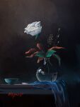  artist_name bowl flower highres no_humans original petals procreate_(medium) rajawat rose table vase water watermark white_flower white_rose 