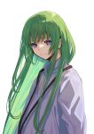  1other androgynous enkidu_(fate) fate/grand_order fate/strange_fake fate_(series) green_hair grey_hair highres long_hair long_sleeves looking_at_viewer other_focus robe shirt smile solo violet_eyes white_robe white_shirt yadayada 