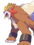  animal_focus brown_fur entei fangs gogot highres no_humans open_mouth pokemon pokemon_(creature) simple_background solo standing tongue white_background 