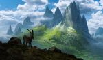  absurdres animal clouds davidfrasheski goat grass highres landscape mountain mountainous_horizon no_humans original outdoors 