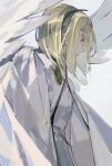  1boy 1mayusibayu blonde_hair brother_one cloak drag-on_dragoon drag-on_dragoon_3 feathered_wings highres male_focus medium_hair red_eyes shirt simple_background solo upper_body white_background white_cloak white_shirt white_wings wings 