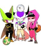  3boys akame_(chokydaum) arthropod_boy ball baseball_cap basket black_sclera cell_(dragon_ball) chibi closed_mouth colored_sclera colored_skin crossed_arms dragon_ball dragon_ball_z frieza hand_in_pocket hat holding holding_basket holding_whistle hood hood_up hoodie horns insect_wings looking_at_viewer majin_buu multiple_boys pink_eyes pink_hoodie pink_skin red_eyes smile soccer_ball super_buu tail track_suit volleyball whistle wings 