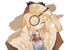  1girl absurdres broken_glass detective glass hair_ornament highres holding holding_magnifying_glass hololive hololive_english holomyth looking_at_viewer magnifying_glass necktie nizukiii shirt virtual_youtuber watson_amelia white_shirt 