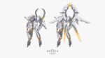  character_name clenched_hands commission cross_ange english_commentary full_body grey_background highres mecha mechanical_wings no_humans original robot science_fiction variations wdy1000 wings 