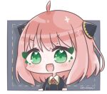  1girl anya_(spy_x_family) blush chibi green_eyes highres looking_at_viewer open_mouth pink_hair school_uniform short_hair slowlyapple_non solo spy_x_family 